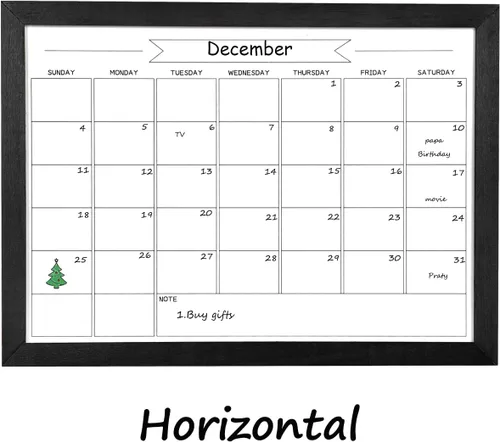Vista 4 de Pizarra blanca de calendario mensual de borrado en seco, pizarra blanca magnética para pared, tablero colgante para oficina, escuela en casa, Negro