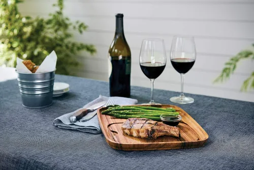 Vista 5 de Ironwood Gourmet Fort Worth Plato para Bistec con Canal para Jugos, Madera de Acacia, Juego de 4