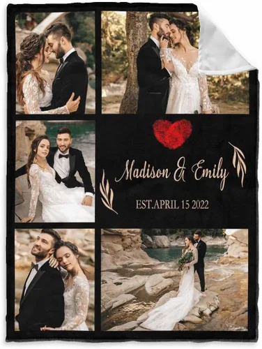 Vista 6 de InterestPrint Manta de fotos personalizada para pareja, novio, novia, manta personalizada de 6 fotos, manta personalizada de aniversario y boda