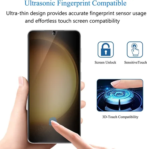 Vista 4 de Protector de pantalla de privacidad para Galaxy S23, compatible con funda de desbloqueo de huellas dactilares, película de TPU flexible, anti espía