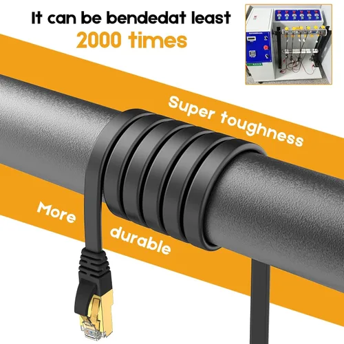 Vista 9 de Ercielook Cable Ethernet CAT8 de alta velocidad de 20 pies, cable plano de Internet blindado, resistente a la intemperie S/FTP resistente a los Negro