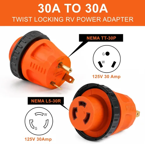 Vista 2 de PLIS Adaptador de corriente RV de 30 A a 30 A, conector de bloqueo giratorio TT-30P, enchufe macho L5-30R, receptáculo hembra para generador