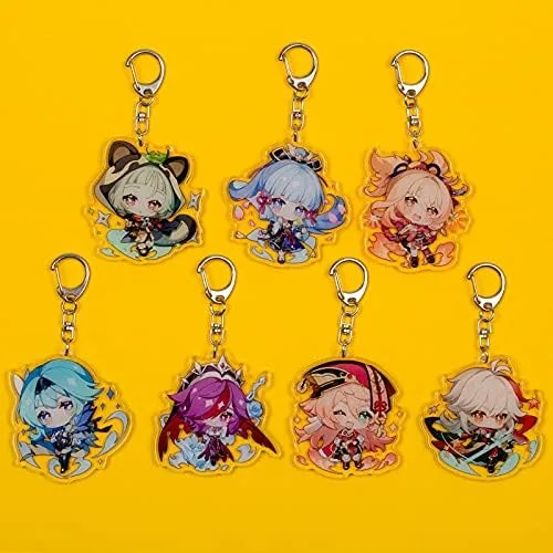 Vista 8 de Genshin Impact Figuras de acrílico llavero en forma de G hebilla accesorios lindo bolso colgante de coche llavero juego fans regalo