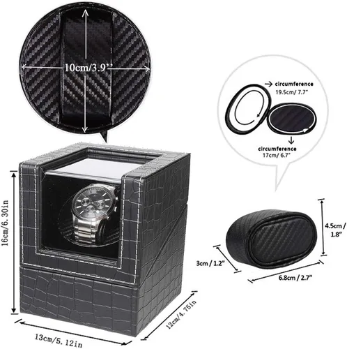 Vista 6 de Bobinadora automática de un solo reloj, en carcasa de madera y cuero negrocuero de fibra de carbono, motor japonés