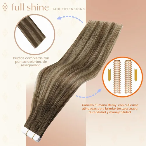 Vista 2 de Full Shine Human Hair Tape in Extensions, Medium Brown Honey Blonde 18 Inch