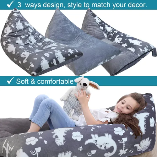 Vista 2 de Funda para puf de almacenamiento de animales de peluche, puf extra grande de 53 pulgadas para niños y adultos, soporte y organizador de juguetes