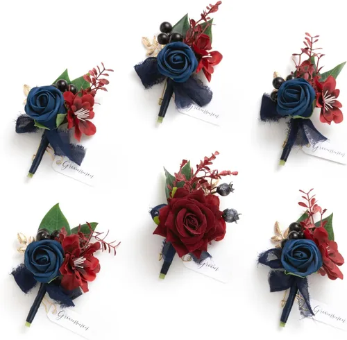 Vista 16 de Ling's Moment Boutonniere para Hombres Boda, Juego de 6, Novio y Padrinos Boutonniere para Boda Regreso a Casa Halloween Ceremonia Aniversario, Cena