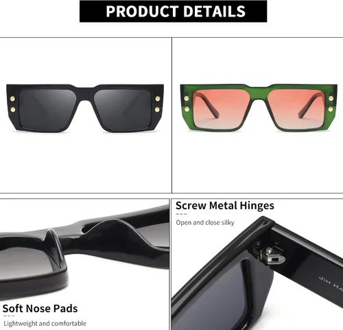 Vista 5 de JIM HALO Gafas de sol rectangulares para mujeres y hombres, lentes de conducción polarizados retro de los años 90, estilo vintage, marco cuadrado