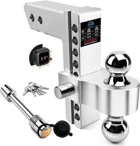 Vista 10 de Enganche de remolque ajustable - Tlvuvmo Enganche de caída de aluminio (se adapta a receptor de 2.5''), caída/elevación de 6 pulgadas, capacidad