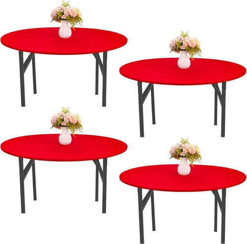 Vista 12 de Mantel redondo de elastano para mesa, 4 piezas, elástico, ajustable, lavable, protector de mesa para interiores y exteriores (negro)
