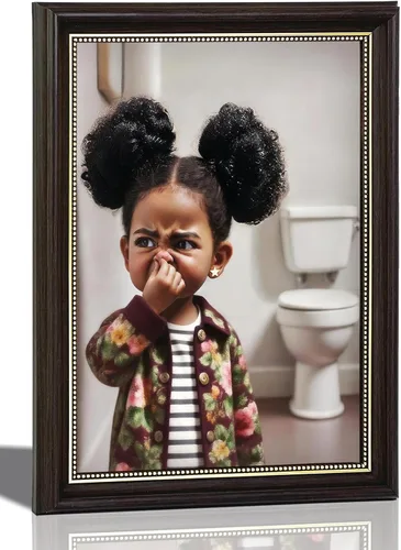 Vista 11 de Pintura clásica de Mona Lisa enmarcada en oro, arte de pared de baño, póster divertido de humor divertido para baño, impresión en lienzo de baño