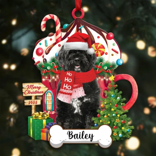Vista 112 de Akita1 - Adorno personalizado para perro, adorno de perro con nombre personalizado, plano impreso en 2D, acrílico colgante, Papá Noel y perro