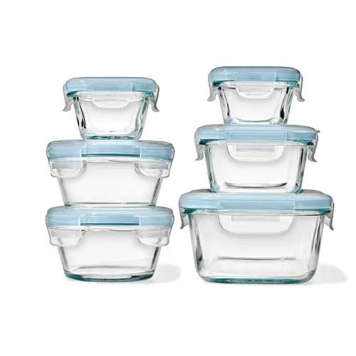 Vista 6 de OXO Good Grips Smart Seal - Juego de 8 recipientes de vidrio para almacenamiento de alimentos, color azul ártico