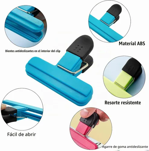 Vista 2 de Paquete de 9 clips herméticos para bolsas de chips, 3 grandes y 6 pequeños, varios