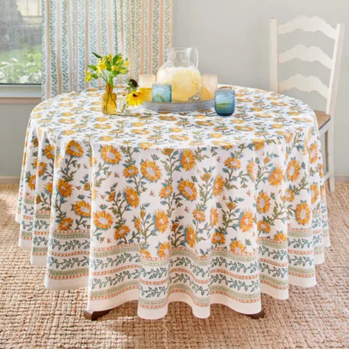 Vista 14 de Saffron Marigold Mantel redondo impreso a mano – Pink Dahlia Daydreams lujoso 100% algodón, lavable, para decoración del hogar, cocina, café o mesa