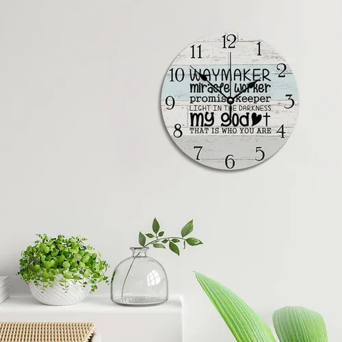 Vista 4 de Waymaker Miracfe Worker - Reloj de pared con versículo bíblico, arte religioso, reloj de madera, texto inspirador cristiano, reloj de madera rústico