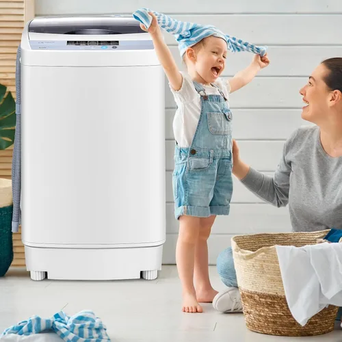 Vista 2 de RELAX4LIFE Lavadora completamente automática, lavadora compacta de 12 libras de capacidad con 10 programas, 8 niveles de agua, pantalla LED y bomba