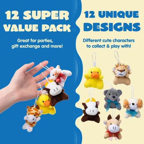 Vista 2 de JOYIN Paquete de 12 mini juguetes de peluche de animales al azar (12 unidades de 3 pulgadas cada uno), animales de peluche a granel para niños