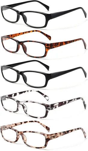 Vista 18 de Kerecsen Gafas de lectura, 5 pares de lentes de lectura de moda para mujer, bisagra de resorte con patrón impreso para mujer (5 marrones, 0.5, x)
