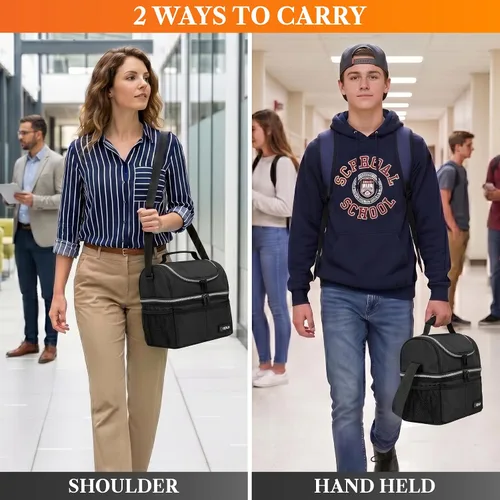 Vista 6 de OPUX Lonchera para hombres y mujeres, bolsa de almuerzo grande aislada para trabajo de adultos, lonchera de dos pisos para preparación de comidas