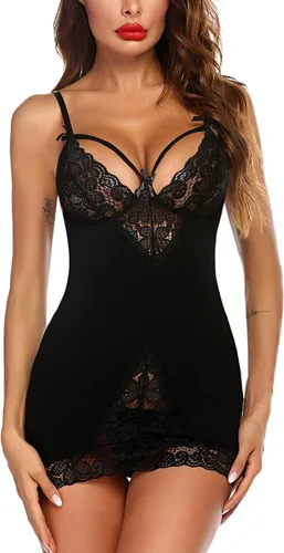 Vista 5 de Avidlove Lencería de encaje para mujer, ropa de dormir sexy, mini vestido, paquete de 2, Calzado
