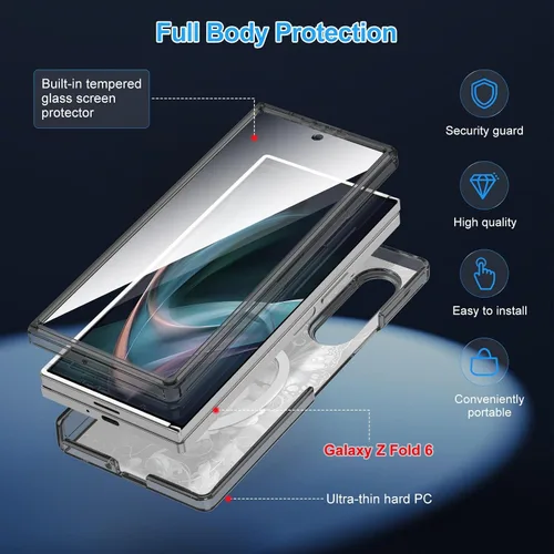Vista 5 de Hekodonk Funda para Galaxy Z Fold 6, compatible con MagSafe, brilla en la oscuridad, protector de pantalla frontal, soporte, protección de bisagra