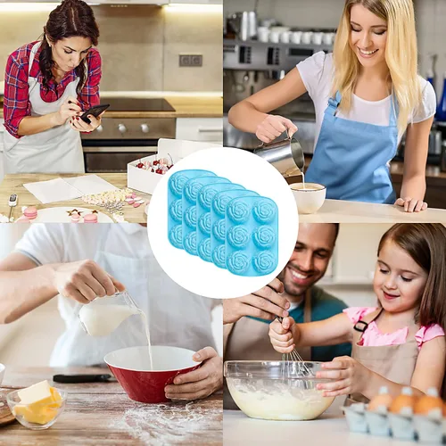 Vista 7 de Moldes de silicona para rosas, 5 paquetes, molde antiadherente para cubitos de hielo de flores de rosas de 6 cavidades para dulces, jabón, cupcakes