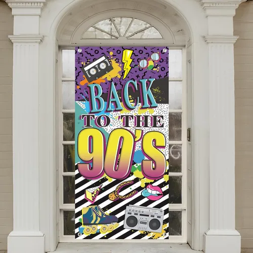 Vista 4 de Cartel de puerta con temática de los años 90, decoraciones de fiesta para adultos, tema de hip hop de los 90, suministros de fiesta de fondo