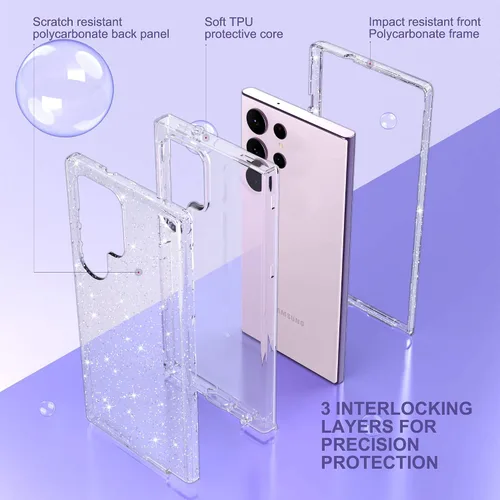 Vista 2 de ULAK Compatible con Funda para Samsung Galaxy S23 Ultra 5G, Resistente de Servicio Pesado a Prueba de Golpes Híbrida Parachoques de TPU Suave Brillo