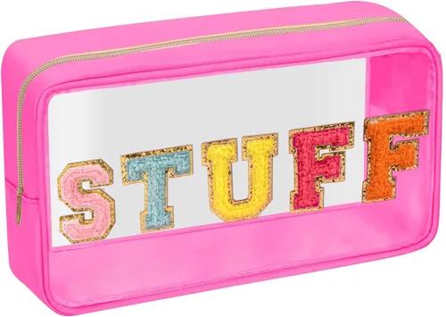 Vista 14 de Iqimott Bolsa de maquillaje transparente para bebé, bolsa de cosméticos personalizada de felpilla para viajes, de nailon, impermeable, artículos