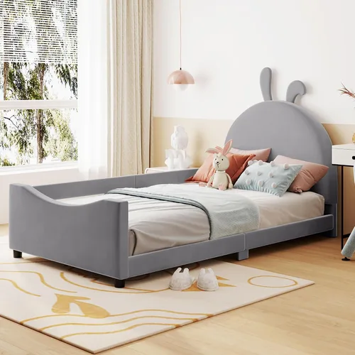Vista 15 de VilroCaz Sofá cama de terciopelo tamaño individual con cabecero clásico en forma de rayas, plataforma tapizada, marco de cama de capitán