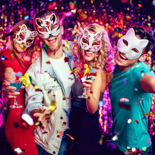 Vista 3 de STOBOK 10 máscaras faciales de gato de animales sin pintar en blanco, pintadas a mano, máscara facial blanca para Mardi Gras, fiesta de máscaras