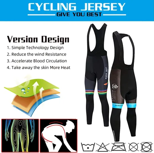 Vista 6 de Cycling Jersey Set,Men Winter Fleece Warm Bicycle Clothing,Long Sleeve Mountain Road Bike Suit,MTB Gel Padded Pants