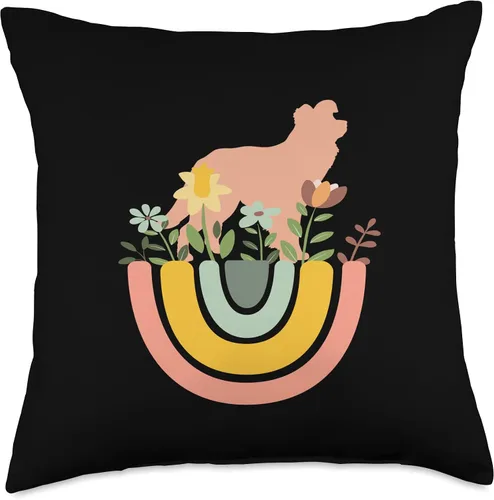 Vista 4 de Border Collie Dog - Mom Dad Pet Cute Rainbow Boho Pink Throw Pillow