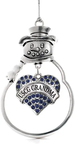 Vista 46 de Inspired Silver - Fuerza Aérea - Adorno de Navidad plateado - Adorno de árbol de Navidad con colgante de corazón azul con circonita cúbica
