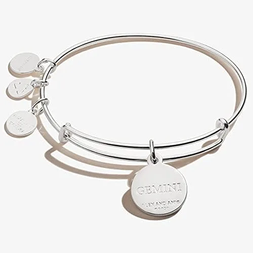 Vista 2 de Alex and Ani Brazalete expandible del zodiaco para mujer, dijes del zodiaco, epoxi y cristales negros, acabado brillante, de 2 a 3.5 pulgadas
