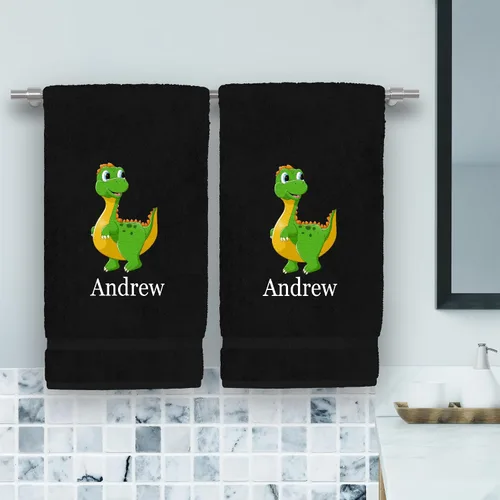 Vista 3 de Toalla de mano personalizada para niños, 100 % algodón turco, texto personalizado e impresiones de animales