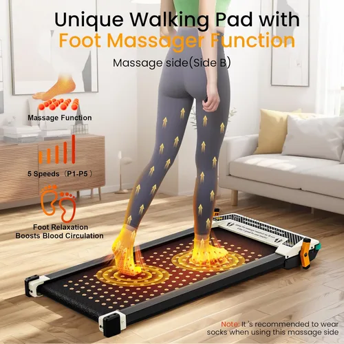 Vista 3 de Walking Pad, Dual-Sided Foot Massage Under Desk Treadmill for Home, 330Lbs Blanco