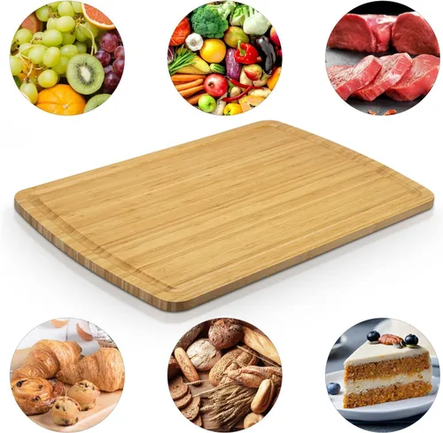Vista 6 de Tabla de cortar extragrande de 30 x 20 pulgadas, tabla de cortar para estufa, tabla de cortar de bambú de cocina con ranura para jugo, tabla grande