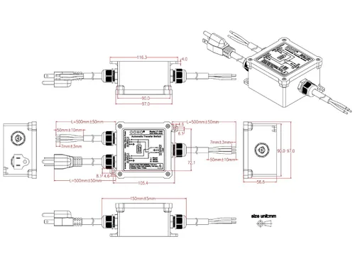 Vista 6 de Interruptor de transferencia automática de 15 amperios AC120V, interruptor de transferencia automática ATS (cables centrales + NEMA 5-15P)