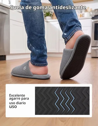 Vista 5 de EverFoams Pantuflas de punto de algodón para hombre con espuma Gris