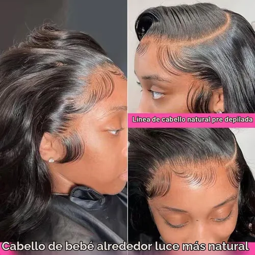 Vista 3 de Pelucas de encaje frontal de onda suelta 13x4, 200 densidad, prearrancadas, peluca de encaje frontal de onda corporal HD para mujeres, sin pegamento