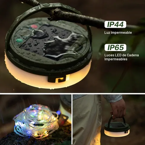 Vista 6 de Solar Camping String Lights, 4 in 1 Outdoor Camping Lantern with 8 Lighting Modes(32.8Ft), Quick 30s Recovery, Waterproof, Type-C Fast Charging