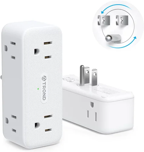 Vista 11 de TROND Extensor de toma de corriente con enchufe giratorio 360, divisor de enchufe de 3 vías con 6 enchufes a tierra, protector de sobretensiones