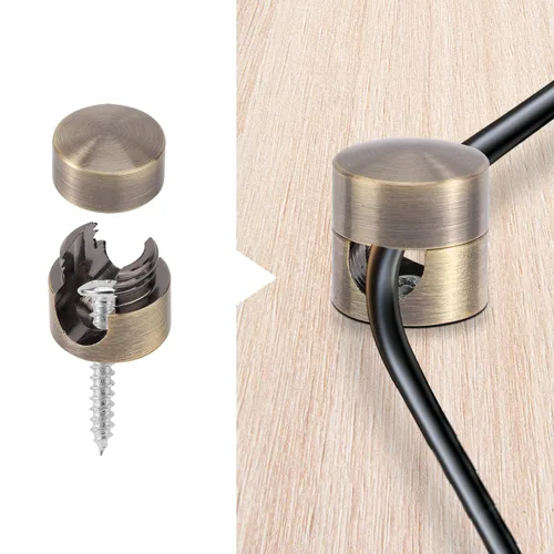 Vista 4 de 3 anclajes de cable para escritorio, soportes de cable de cargador de bronce