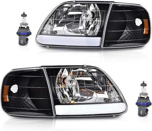 Vista 12 de Faros LED DRL, faro lente transparente carcasa negra reflector ámbar