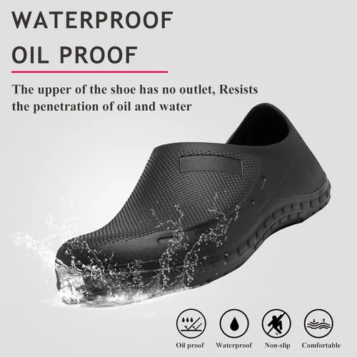 Vista 6 de scecocrs Zapatos de trabajo antideslizantes para hombre, zapatos de chef impermeables, zapatos de servicio de alimentos para restaurante, zuecos