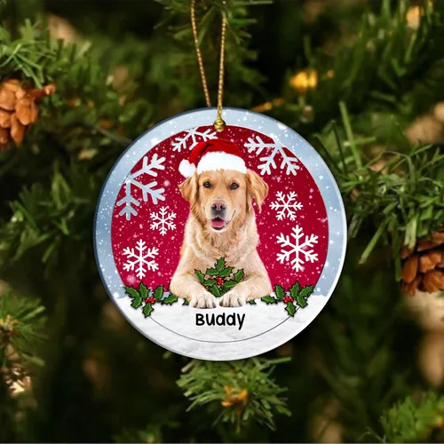 Vista 2 de Adorno de Navidad personalizado Golden Retriever 2023 – Decoraciones colgantes de Navidad – Adorno personalizado de Golden Retriever – Adorno