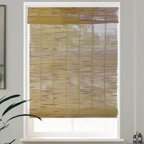 Vista 3 de MOOD Persianas de bambú personalizadas, Aloha, persianas romanas de bambú inalámbricas para ventanas y puertas (tejido natural), grano Aloha Matcha