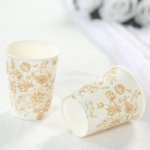 Vista 7 de Efavormart - Paquete de 24 vasos de papel franceses, elegantes vasos desechables de oro blanco para fiesta, 9 onzas tipo10